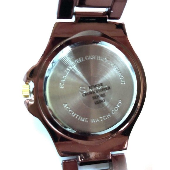 SCOOP Crystal Women's Wrist Watch Quartz Movement COPPER StainlessSteel Bracelet - Picture 2 of 4